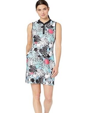 Tribal Black, White & Teal Tropical Print Dress-S